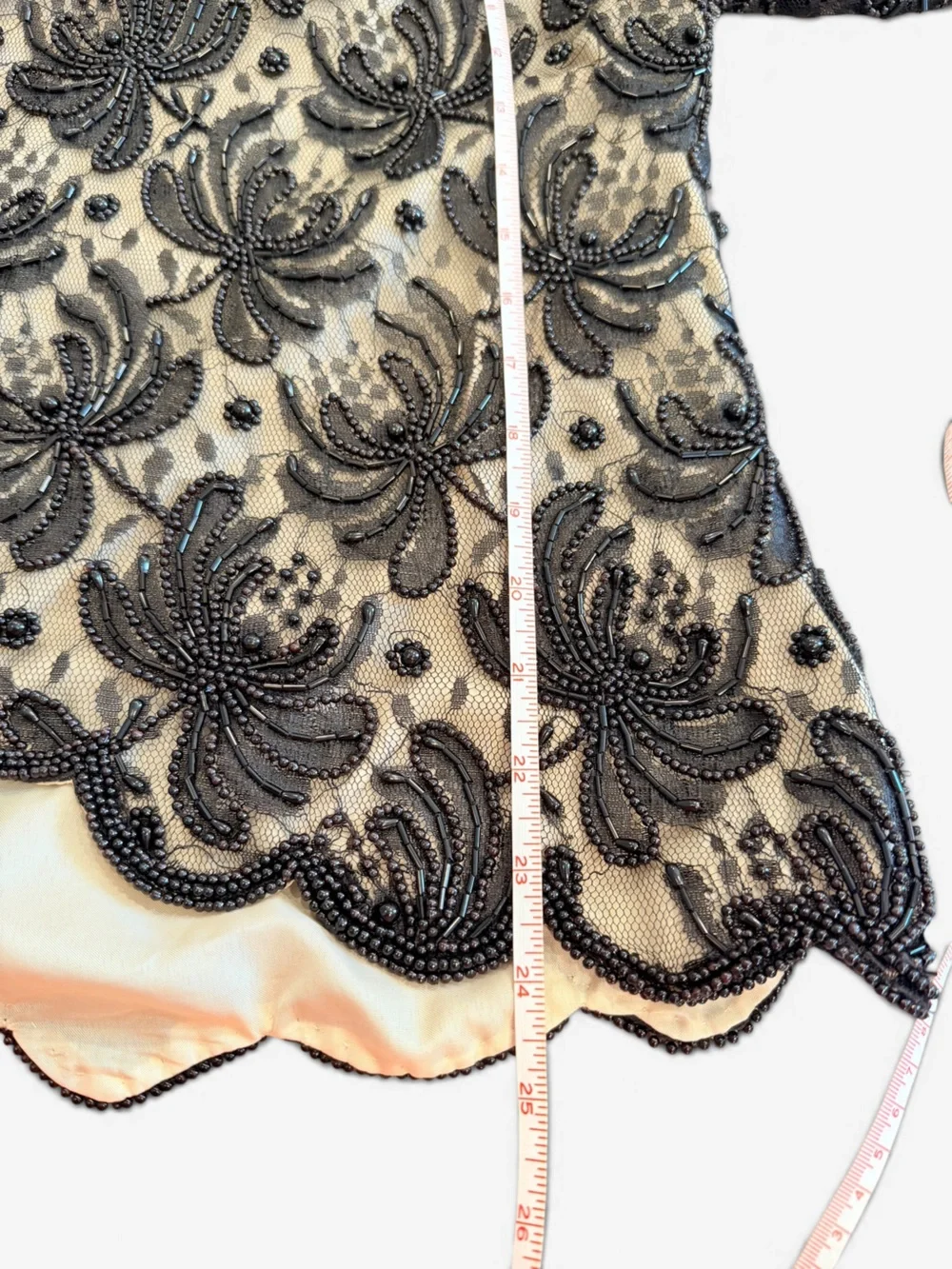 Vintage Lawrence Kazar Beaded Blouse Black Floral Mesh Scalloped Evening Top M - Picture 9 of 9